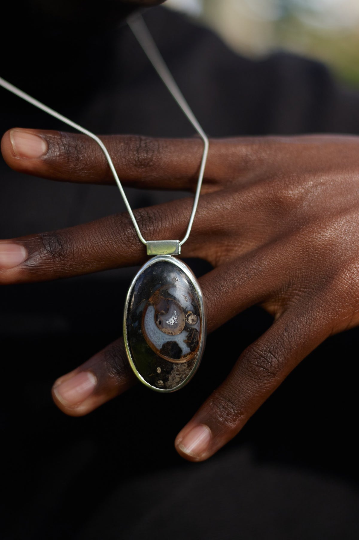 Fossil Turritella Agate Snail Pendant