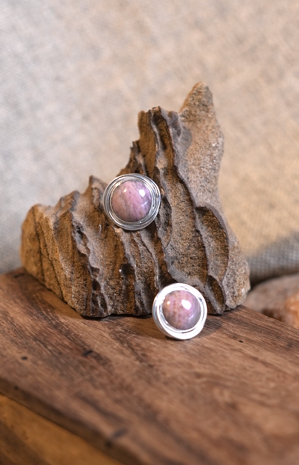 Sterling Silver Malaika stud with Sunset Rhodhonite