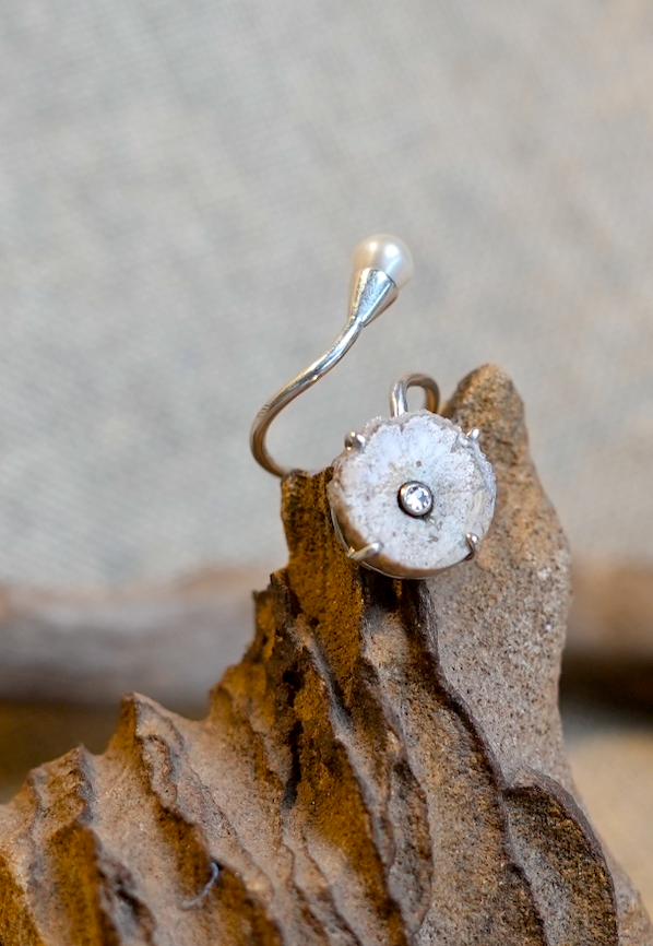 Sterling Silver S ring with Pearl.