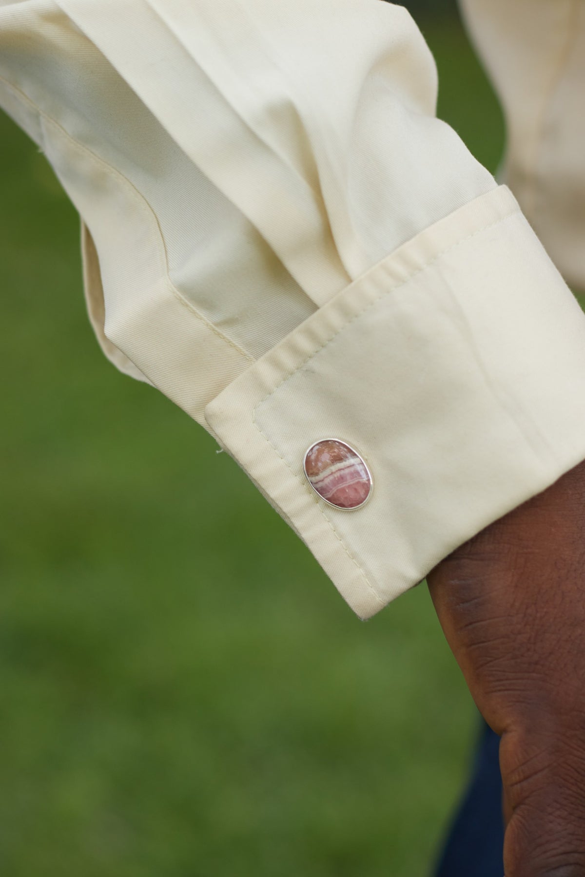 Refined Earth Cufflinks with Rhodochrosite