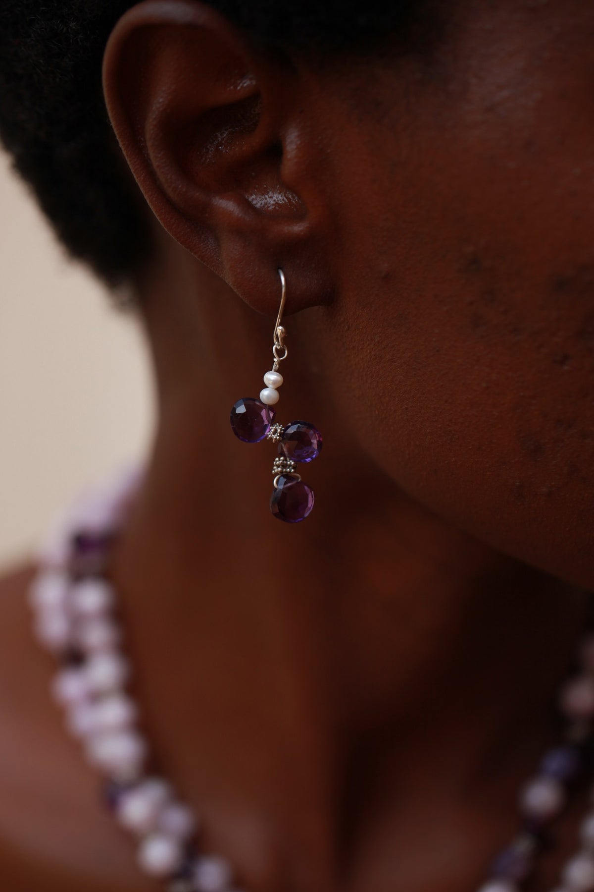 Refined Earth Earrings with Amethyst and Pearl