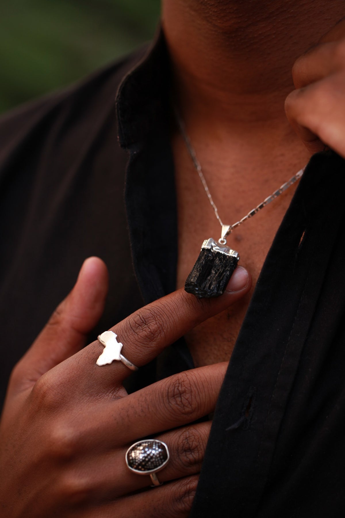 Raw Earth Pendant with Black Tourmaline Crystal