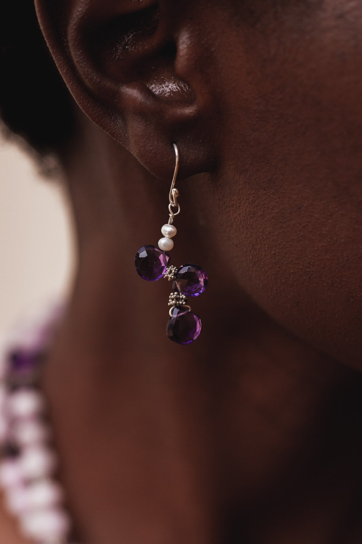 Refined Earth Earrings with Pearl and Amethyst