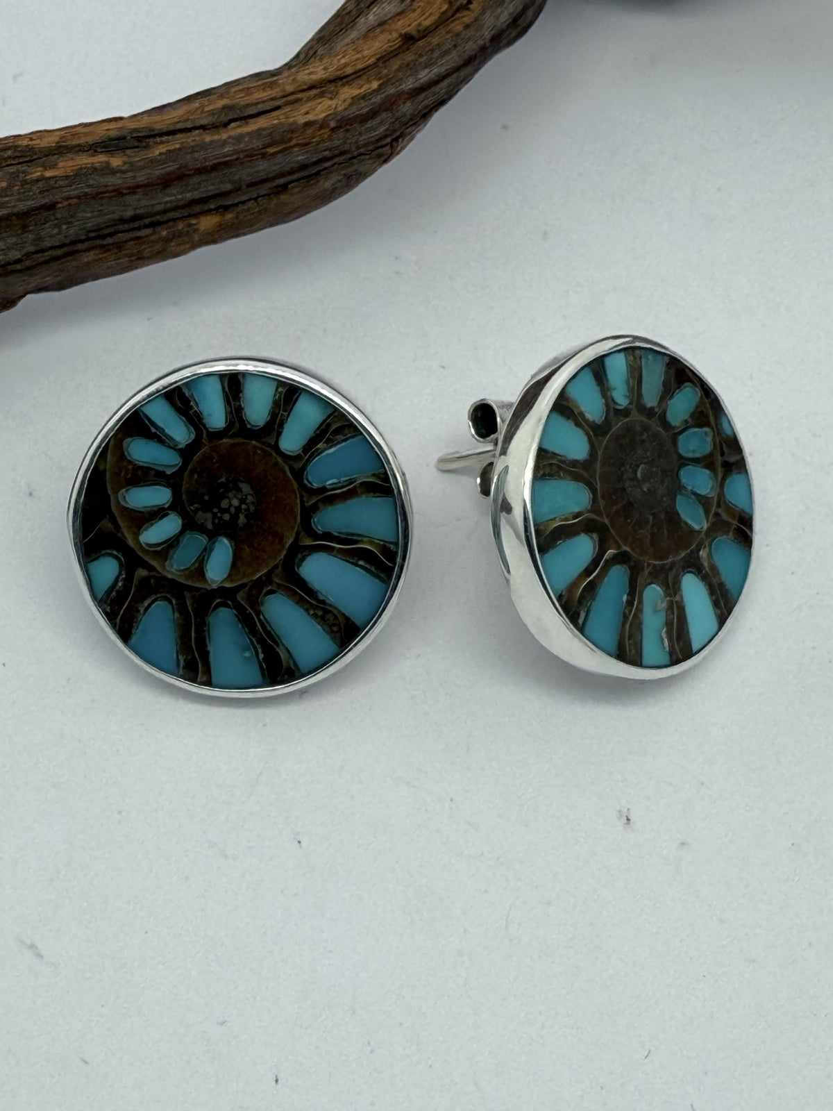 Ammonite Earrings with Turquoise Inlay