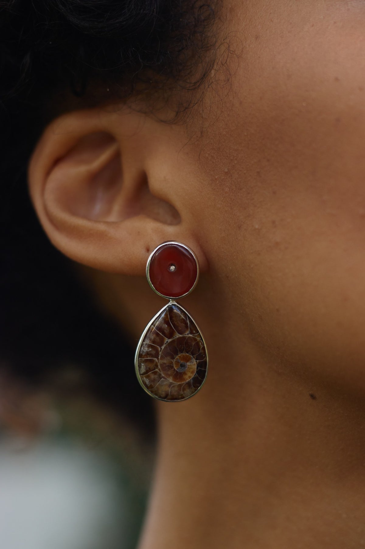 Fossil Ammonite and Agate Earrings
