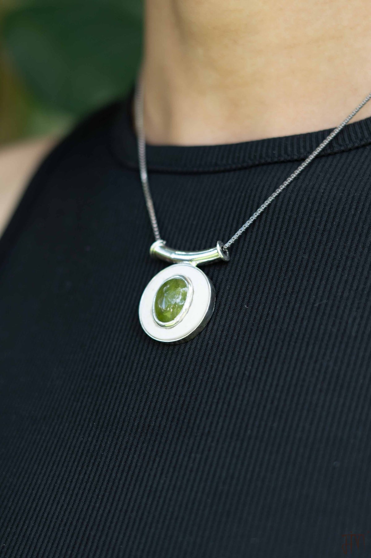 Sterling Silver Ostrich Eggshell Pendant with Vesuvianite