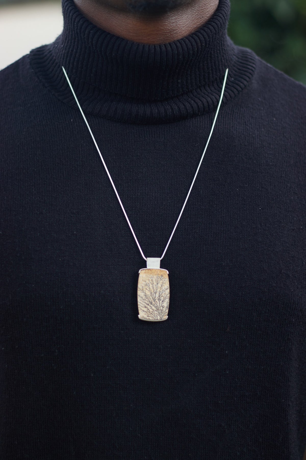 Natural Silver Pendant with Dendritic Limestone