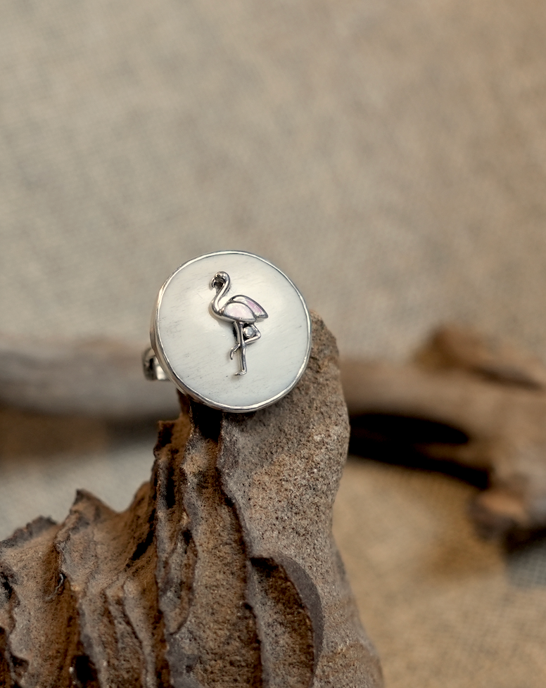 Sterling Silver Bone ring with Flamingo.