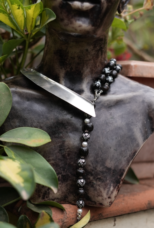 Antique Black Coral Choker Necklace & Earrings