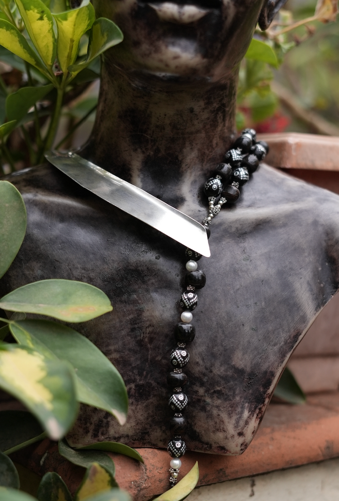 Antique Black Coral Choker Necklace & Earrings