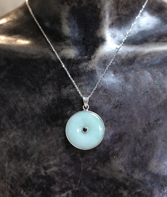 Sterling Silver Jade and Tourmaline pendant.