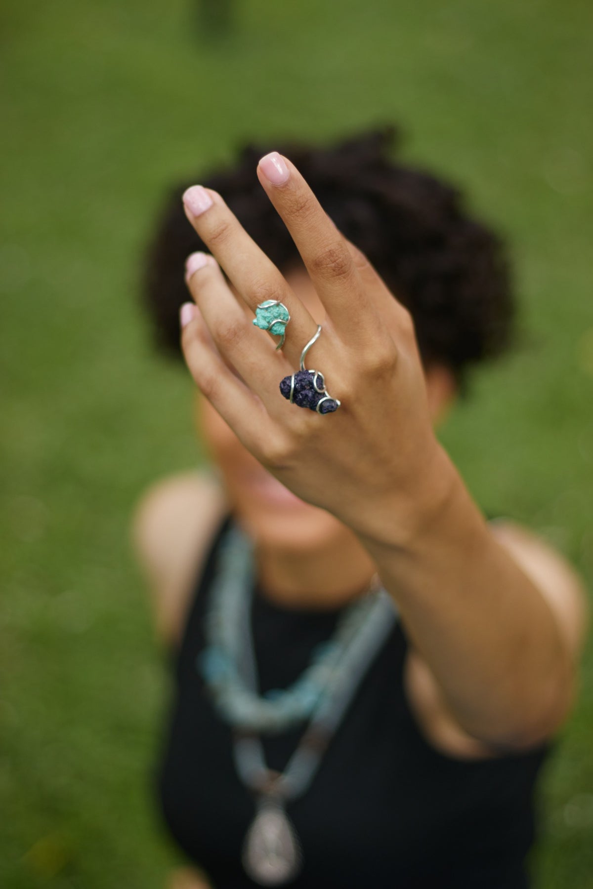 Raw Earth Ring with Turquoise and Azurite Geode