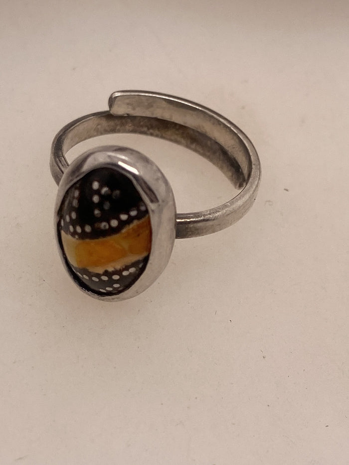 Raw Earth Ring with Antique Coral Amber Inlay