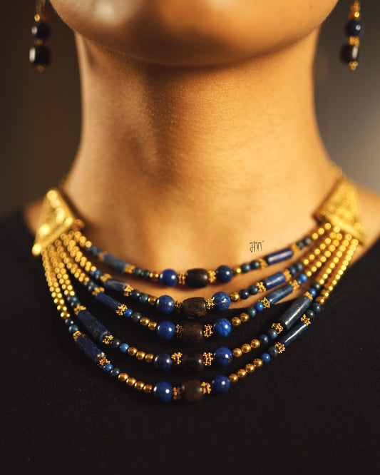 Suhani Gold Nefertiti Necklace with Lapis Lazuli, Black Coral and Hematite