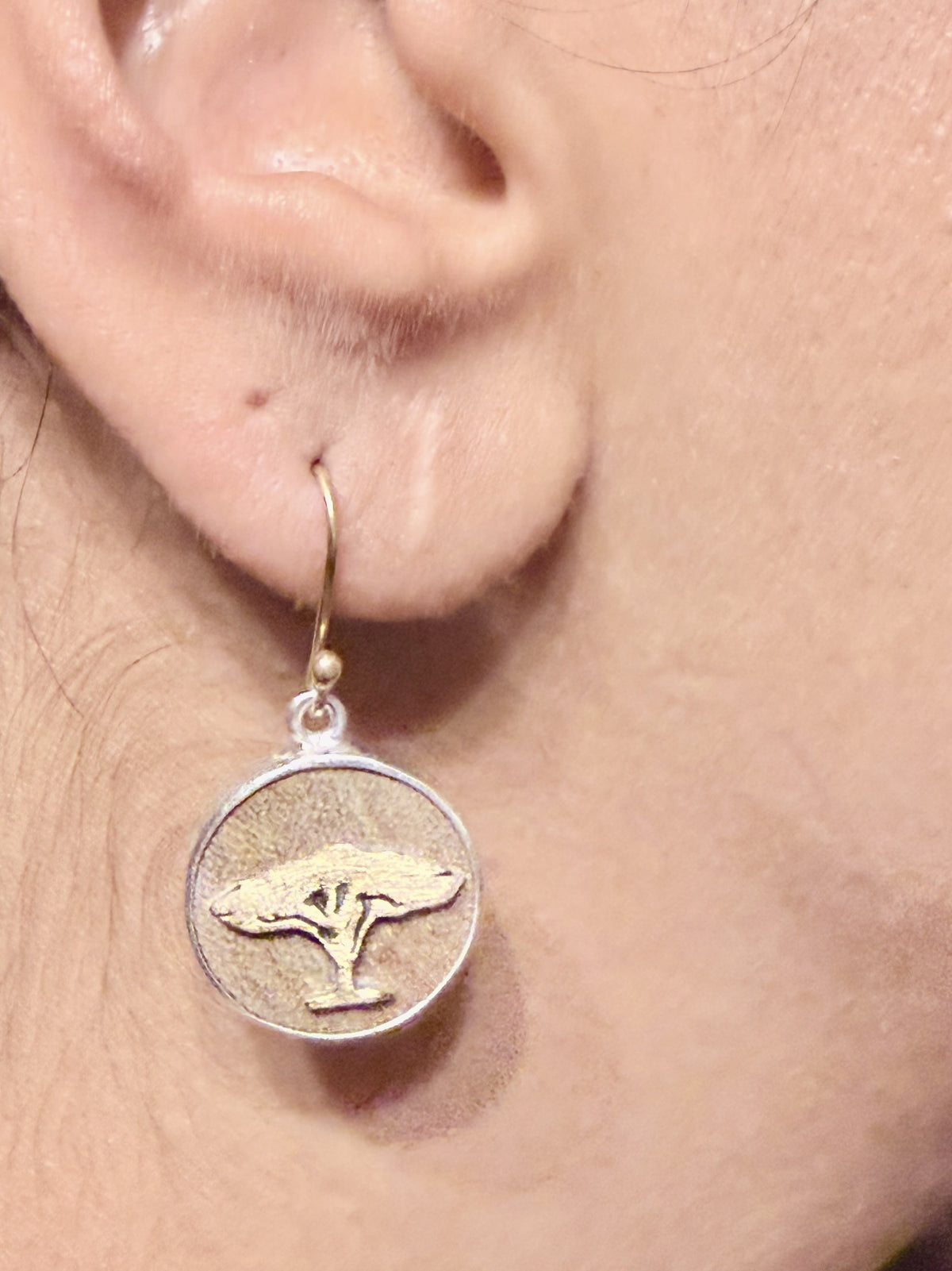 Matte Brass Acacia Earrings on Old Acacia Wood