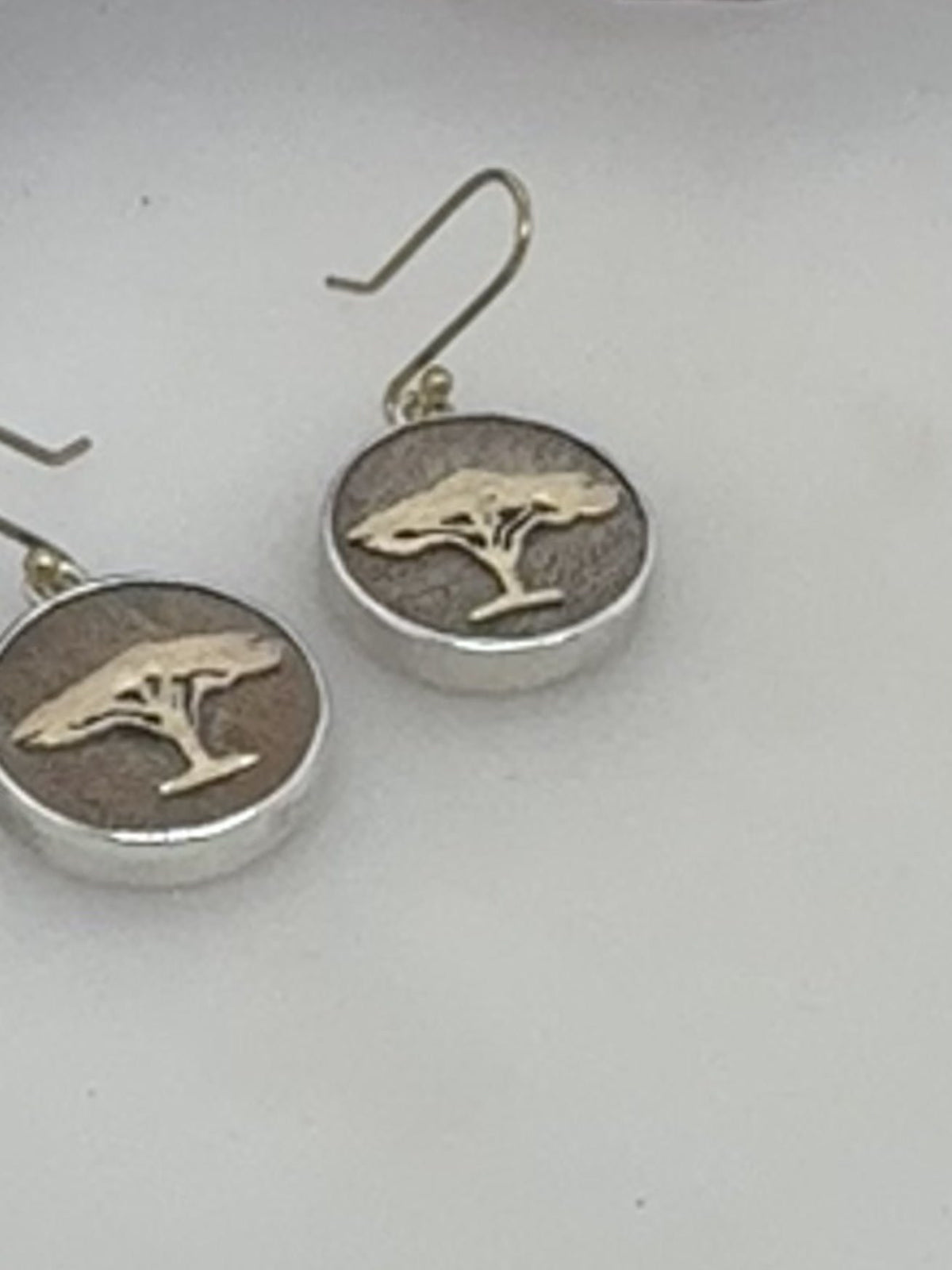 Matte Brass Acacia Earrings on Old Acacia Wood