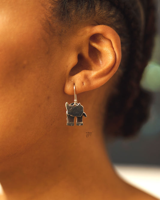 Sterling Silver Moving Rhino Earrings