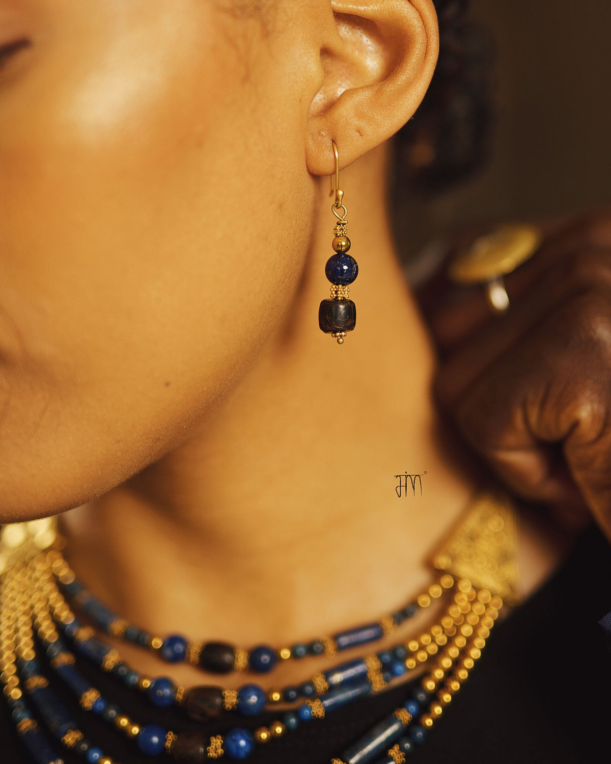 Echoes of Time Egyptian-Inspired Gold-Plated Necklace with Antique Silver, Coral, Lapis Lazuli and Hematite