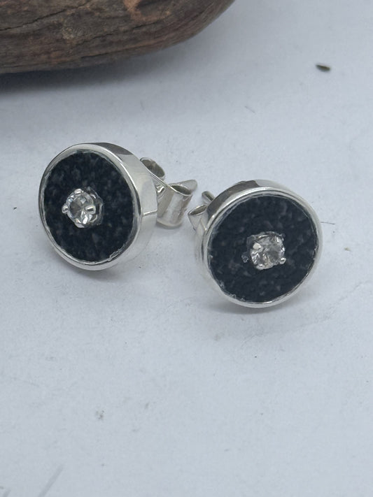 Sterling Silver Emu and Ostrich Eggshell Earrings with Stones.