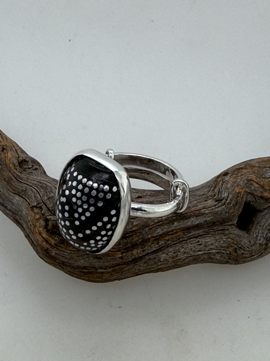 Echoes of Time Ring with Antique Black Coral and Silver Inlay