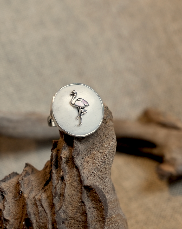 Sterling Silver Bone ring with Flamingo.
